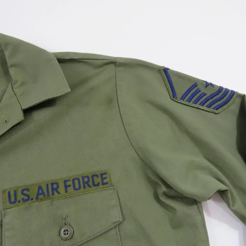 Military Utility Shirt OD Green Poly Cotton Sz 17.5 36 BDU 1980s